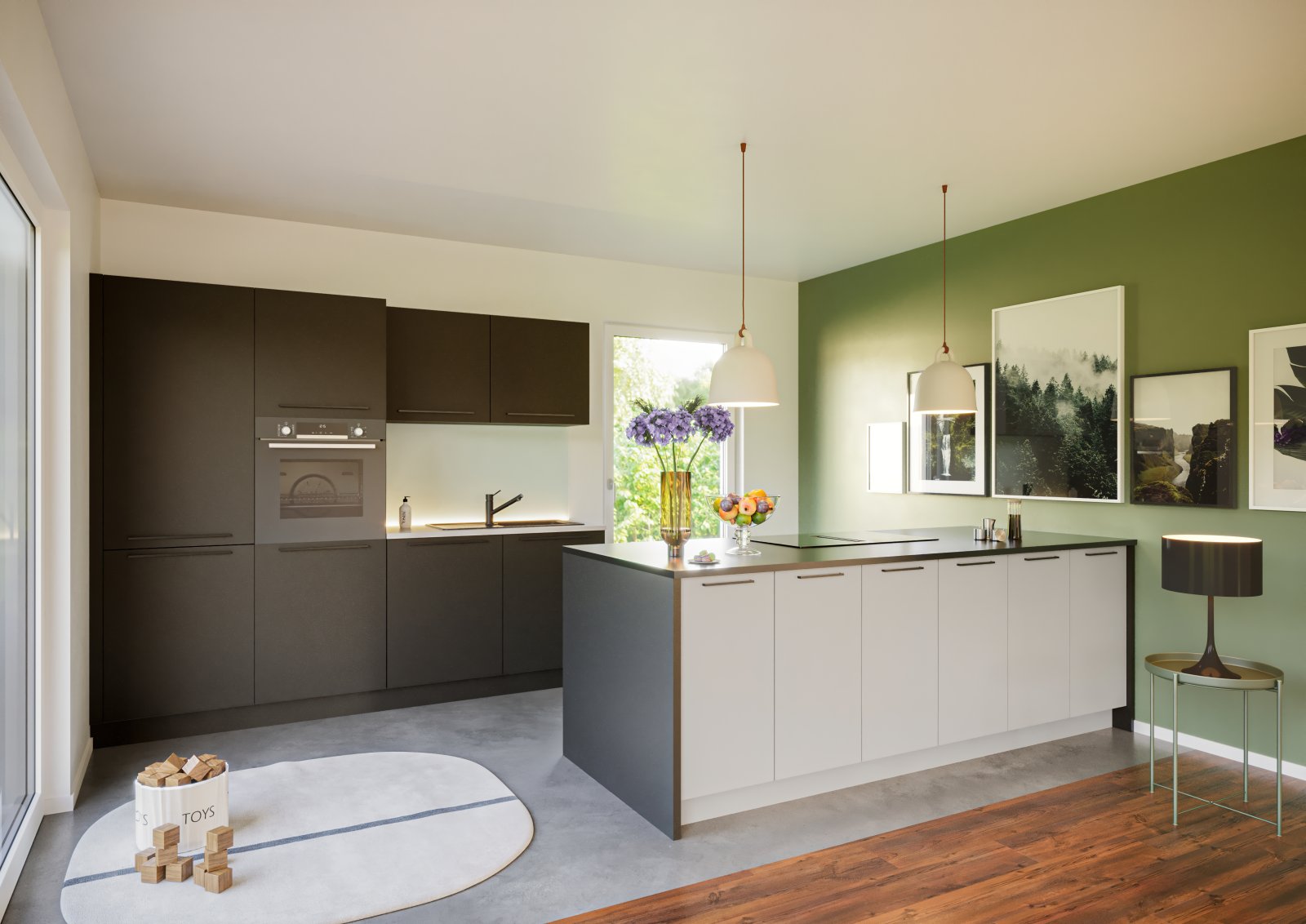 Moderne Wohnküche Grün-Grau Moderne Wohnküche Grün-Grau