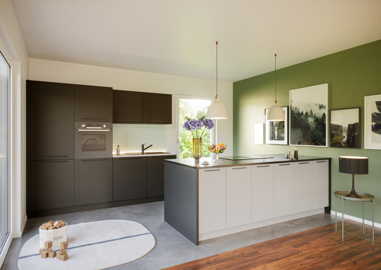 Moderne Wohnküche Grün-Grau Moderne Wohnküche Grün-Grau