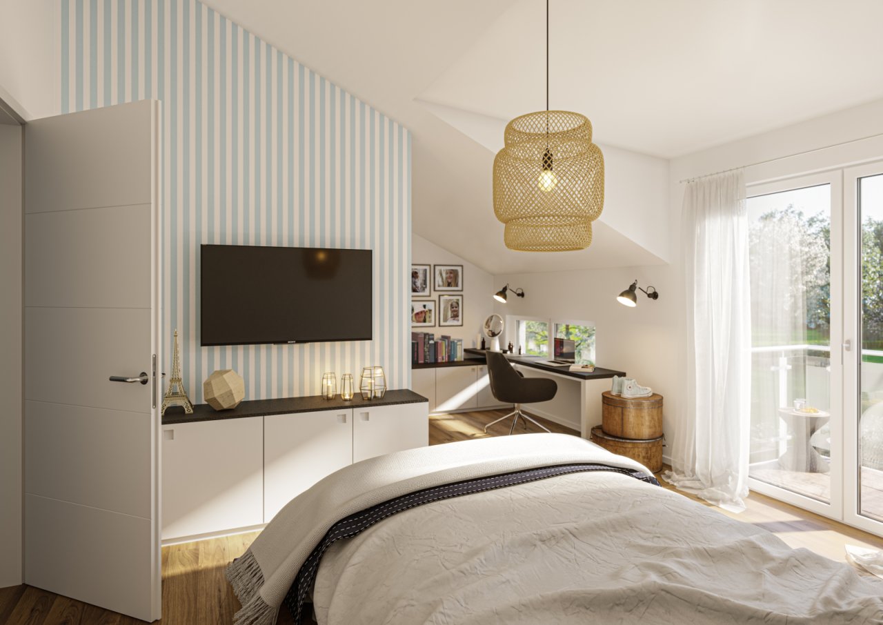 Schlafzimmer mit Arbeitsbereich